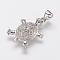 Brass Micro Pave Cubic Zirconia Pendants, Tortoise, Real Platinum Plated, 22.5x15.5x4mm, Hole: 3.5x4mm