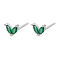 Silver 925 Sterling Silver Micro Pave Cubic Zirconia Stud Earrings, Leaf, Dark Green, 5.5mm