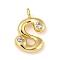 Rack Plating Brass Micro Pave Cubic Zirconia Pendants, Cadmium Free & Lead Free, Long-Lasting Plated, Real 18K Gold Plated, Letter S, 21x13.5x5mm, Hole: 2.8mm