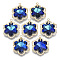 Glass Rhinestone Pendants, with Light Gold Plated Brass Open Back Settings, Cadmium Free & Nickel Free & Lead Free, Snowflake, for Christmas, Sapphire, 28x22x9mm, Hole: 1.6mm