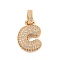 Brass Micro Pave Clear Cubic Zirconia Pendants, Cadmium Free & Nickel Free & Lead Free, Real 18K Gold Plated, Letter C, 31x17x5mm, Hole: 3x6mm