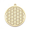 Aluminium Big Pendants, Spiritual Charms, Laser Cut Big Pendants, Spiritual Charms, Flat Round with Flower of Life/Sacred Geometry, Golden, 55x50x1mm, Hole: 3mm