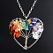 Natural Stone Chip Tree Of Life Chakra Pendant Necklaces, Platinum, Heart, 17.72 inch(45cm)