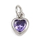 Brass with Cubic Zirconia Pendants, Heart Charms, with Jump Ring, Rack Plating, Long-Lasting Plated, Lead Free & Cadmium Free, Platinum, 9.5x7x3mm, Hole: 3.5mm