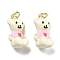 Brass Enamel Pendants, Cadmium Free & Nickel Free & Lead Free, with Jump Rings, Bear with Heart Charms, Real 18K Gold Plated, Snow, 16.5x10x8.5mm, Hole: 3mm