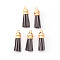 Faux Suede Tassel Pendant Decorations, with CCB Plastic Cord Ends, Light Gold, 33~35x10mm, Hole: 2.5mm