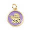 Brass Enamel Pendants, with Jump Rings, Cadmium Free & Lead Free, Real 18K Gold Plated, Flat Round with Angel, Medium Purple, 18.5mm, Hole: 3.5mm