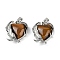 Natural Tiger Eye Pendants, Brass Flower Charms, Rack Plating, Long-Lasting Plated, Lead Free & Cadmium Free, Platinum, 27x24x8mm, Hole: 8x5mm