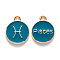 Alloy Enamel Pendants, Cadmium Free & Lead Free, Flat Round with Constellation, Light Gold, Dark Cyan, Pisces, 15x12x2mm, Hole: 1.5mm