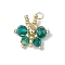 Glass Seed Beaded Butterfly Pendants, with 304 Stainless Steel Open Jump Rings & Glass Beads, Dark Cyan, 17x16.5x6mm, Hole: 2.5mm