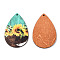 Single Face Sunflower Printed Wood Big Pendants, Teardrop Charm, Turquoise, Sunflower Pattern, 60x40x3mm, Hole: 2mm