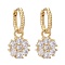 Brass Micro Pave Cubic Zirconia Huggie Hoop Earrings, Long-Lasting Plated, Flower, Clear, Real 18K Gold Plated, 24mm, Pin: 0.8mm