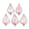 Natural Rose Quartz Links Connectors, with Light Gold Tone Brass Findings, Faceted Teardrop, 27x14x6mm, Hole: 2mm