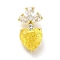 Brass Micro Pave Clear Cubic Zirconia Pendants, with Glass, Heart Charms, Real 18K Gold Plated, Yellow, 24.5x13x12mm, Hole: 6x4mm