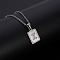Rectangle Stainless Steel Pave Natural White Shell Pendant Necklaces, Stainless Steel Color, Letter X, 17.72 inch(45cm)