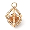 Natural Tiger Eye & Handmade Glass Seed Beaded Round Pendants, with Jump Rings, Golden, Sandy Brown, 17.5x15x15mm, Hole: 2.8mm