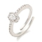Oval Rack Plating Brass Micro Pave Cubic Zirconia Adjustable Rings for Women, Cadmium Free & Lead Free, Long-Lasting Plated, Platinum, Clear, Inner Diameter: 17.8mm