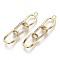 Brass Micro Pave Clear Cubic Zirconia Big Pendants, Oval Curb Chains, Nickel Free, Real 18K Gold Plated, 29x6.5mm, Hole: 1mm