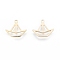 Brass Charms, Nickel Free, Boat, Real 18K Gold Plated, 12.5x14.5x1mm, Hole: 1.2mm