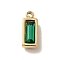 304 Stainless Steel Charm, with Glass, Rectangle Charm, Real 14K Gold Plated, 11x4.5x3.5mm, Hole: 1.4mm