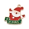 Christmas Light Gold Plated Alloy Enamel Pendants, Cadmium Free & Lead Free, Santa Claus with Word XMAS Charm, Red, 23x23x1mm, Hole: 1.8mm