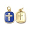 Brass Micro Pave Cubic Zirconia Pendants, Cadmium Free & Nickel Free & Lead Free, with Enamel & Jump Ring, Rectangle with Religion Cross Charms, Golden, Royal Blue, 16x11x2mm, Hole: 3.3mm