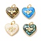 Brass Micro with Sythetic Opal Pendants, Real 18K Gold Plated, Heart with Bee Charms, with Jump Ring, Cadmium Free & Lead Free, Mixed Color, 14x14x3mm, Hole: 3mm
