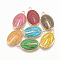 Brass Enamel Pendants, Cadmium Free & Nickel Free & Lead Free, Long-Lasting Plated, Oval with Saint, Golden, Mixed Color, 25.5x15x2mm, Hole: 2mm