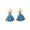 304 Stainless Steel Enamel Pendants, Dress Charms, Ion Plating(IP), Real 18K Gold Plated, Deep Sky Blue, 19.5x13x2.5mm, Hole: 1.6mm