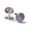 304 Stainless Steel Cuff Buttons, with Natural Amethyst, for Apparel Accessories, Half Round, 30~31x17.5mm