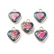 Dyed Synthetic Imperial Jasper Pendants, Brass Heart Charms, Golden, Hot Pink, 19x16x4.5~5.5mm, Hole: 2.7mm