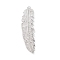 Rack Plating Brass Micro Pave Clear Cubic Zirconia Big Pendants, Feather Charms, Long-Lasting Plated, Cadmium Free & Lead Free, Platinum, 51x13x2.5mm, Hole: 1.8mm