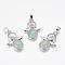 Natural Green Aventurine Pendants, Angel, with Brass Finding, Platinum, 34x25.5x4.5~6.5mm, Hole: 4~5x7mm