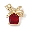 Christmas Theme Brass Rhinestone Pendants, Cadmium Free & Nickel Free & Lead Free, Box with Bowknot, Golden, Light Siam, 20.5x17.5x7mm, Hole: 1.5mm