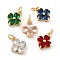 Brass Pendants, with Cubic Zirconia, Lead Free & Cadmium Free, Clover Charms, Real 18K Gold Plated, Mixed Color, 13x10x5mm, Hole: 3.4mm