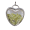 Natural Peridot Chips Pendants, with Platinum Tone Brass Glass Findings, Heart, 37x32x18~18.5mm, Hole: 6mm