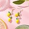Glass Dangle Earrings, with 304 Stainless Steel Earring Hooks and Resin Charms, Lemon, Golden, 54x16mm