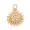 Brass Micro Pave Clear Cubic Zirconia Pendants, with Jump Ring, Sun, Real 18K Gold Plated, 15x12.7x2mm, Hole: 3mm