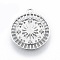Brass Micro Pave Clear Cubic Zirconia Pendants, Flat Round with Sun, Real Platinum Plated, 16.5x14x1.5mm, Hole: 1.2mm