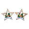 Christmas Theme Single-Sided Printed Wood Big Pendants, Star with Reindeer/Stag, Green, 105x109x2.5mm, Hole: 2.5mm