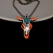 Alloy Ox Head Pendant Necklace with Stainless Steel Chains, Synthetic Turquoise Beaded Luminous Glow in the Dark Necklace, Orange Red, Pendant: 37x33mm