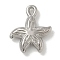 Anti-Tarnish 304 Stainless Steel Pendants, Starfish Charm, Stainless Steel Color, 22x17.5x4.5mm, Hole: 1.6mm