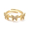 Butterfly Cubic Zirconia Adjustable Finger Ring for Women, Real 18K Gold Plated Brass Ring, Cadmium Free & Lead Free, Clear, US Size 6 1/2(16.9mm)