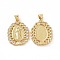 Brass Micro Pave Clear Cubic Zirconia Pendants, Cadmium Free & Lead Free, Oval with Virgin Mary, Golden, 25.5x19x3mm, Hole: 3.5x5mm