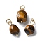 Natural Tiger Eye Pendants, Nuggets Charms with 304 Stainless Steel Jump Rings, Golden, 16.5~18x9.5~10.5x6.5~7.5mm, Hole: 3.5mm