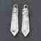 Bullet Natural Quartz Crystal Pointed Pendants, Rock Crystal Pointed Pendants, with Platinum Tone Alloy Findings, 33~40x8~10mm, Hole: 3x2mm