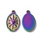Ion Plating(IP) 304 Stainless Steel Pendants, Oval with Heart Charm, Rainbow Color, 24x14x2.5mm, Hole: 1.6mm