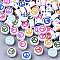 Opaque Acrylic Beads, with Enamel, Flat Round with Peace Sign, Mixed Color, 7x4mm, Hole: 1.6mm, about 3600pcs/500g