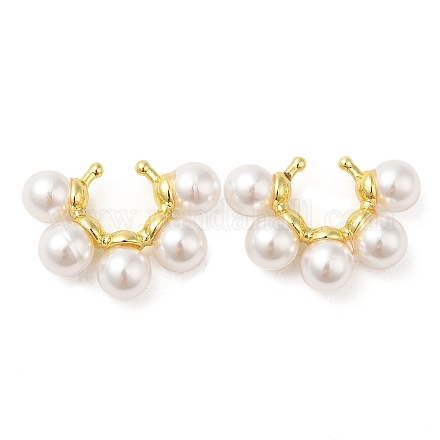 Серьги-каффы из латуни с пластиковым жемчугом и бисером EJEW-M222-03G-1