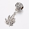 Tibetan Style Alloy European Dangle Charms, Large Hole Pendants, Cadmium Free & Lead Free, Leaf Shape, Antique Silver, 38mm, Hole: 5mm, Pendant: 23x15x2.5mm